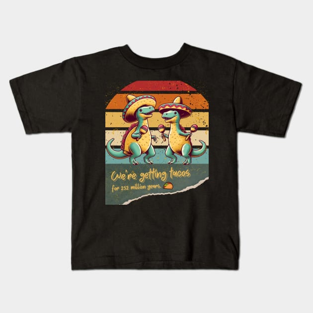 Funny Tacosaurus Brothers Kids T-Shirt by mieeewoArt